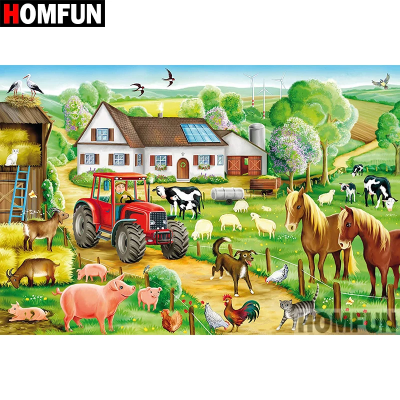 

HOMFUN 5D DIY Diamond Painting Full Square/Round Drill "Poultry animals" 3D Embroidery Cross Stitch gift Home Decor A08221