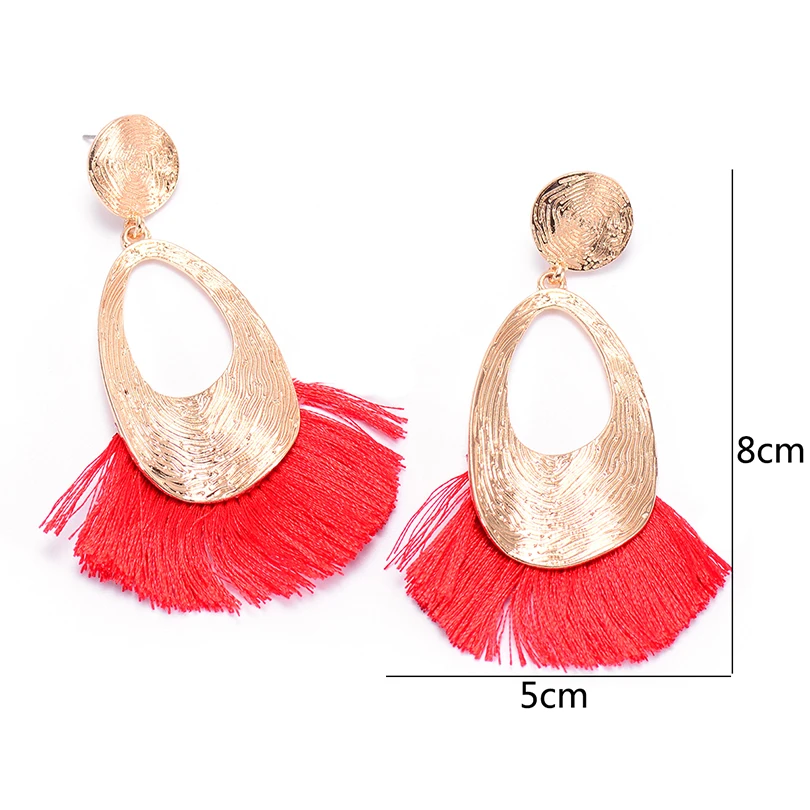Boho Style Multi Color Big Sector Tassel Earring Wedding Jewelry Charm Golden Alloy Long Dangle Drop Earrings for Women Hot Sale | Украшения