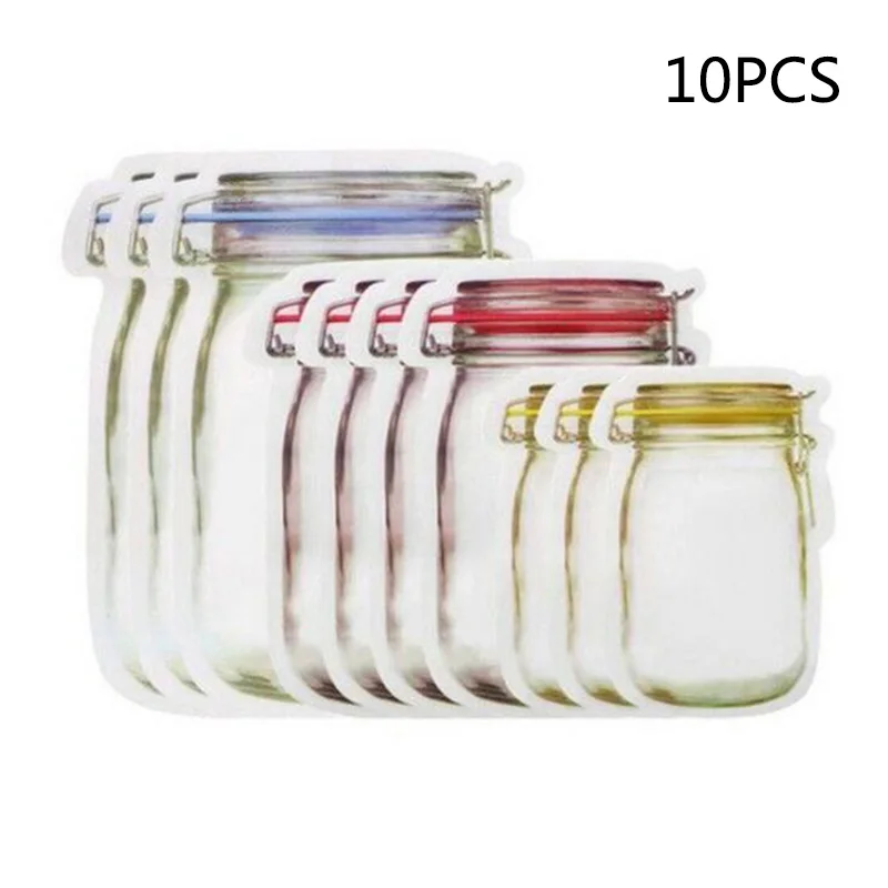 10 PCS 10/12 шт Портативный стеклянная банка с завинчивающейся крышкой сумки с застежкой-молнией многоразовые закуски герметичные Еда пакеты для сохранения сэндвич снэк-сумка для хранения конфет для путешествий для детей - Color: 10 PCS
