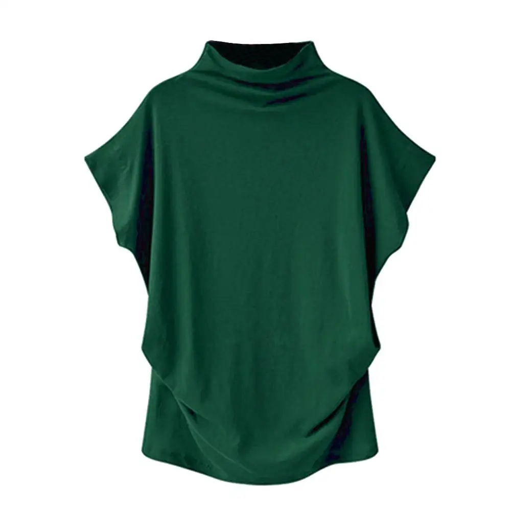 women shirt Green Женская Повседневная водолазка с коротким рукавом, хлопковая однотонная Повседневная футболка для девочек, топ, рубашка для женщин размера плюс, однотонная Одежда для девочек, модная футболка - Цвет: women shirt Green