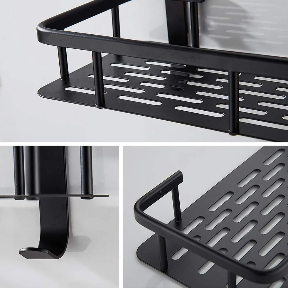 Bathroom Shelf Aluminum Black Shower Caddy with Hook Shampoo Soap Perfume Holder Bath Storage Organization etagere salle de bain