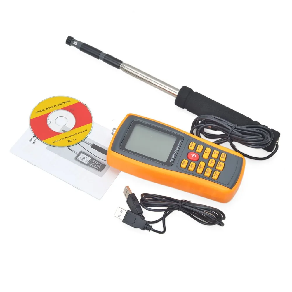 

Wind Speed Flow Tester LCD Screen Digital Portable Hot Wire Anemometer 0~30m/s Air Temperature Meter 0~45 Celsius