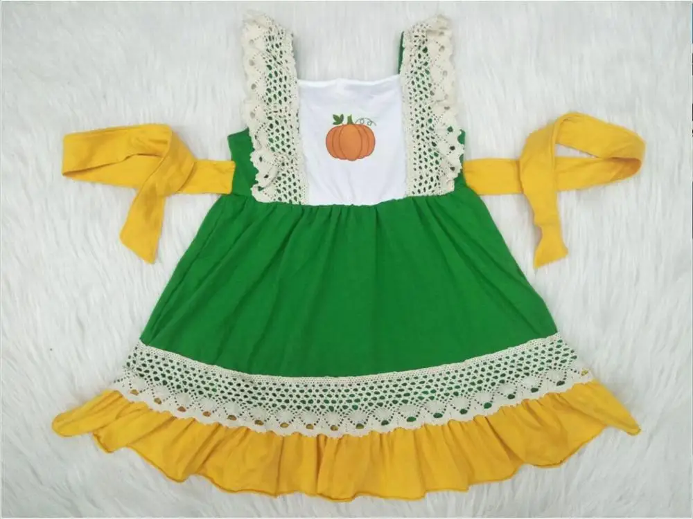 

Girl's pumpkin pattern yellow belt decoration dress