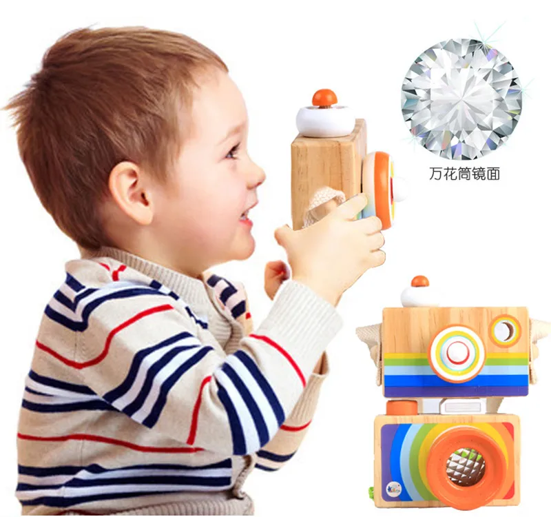 Funny Wooden Toy Camera Children Fashion Clothing Accessory Hanging Photography Kaleidoscope lens Toys For | Игрушки и хобби
