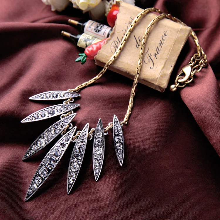 JC100 Новый Серебряный Дурман Спайк Ожерелье Мода Марка Кристалл Листьев Подвеска