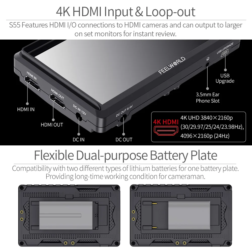 FEELWORLD S55 5 дюймов Камера DSLR полевой монитор с разрешением 4 K HDMI 1280x720 gimbal аксессуары