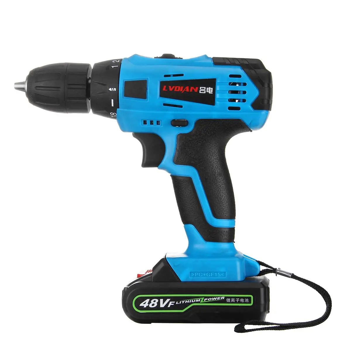 1 battery Blue 48 в 2 скорости беспроводная аккумуляторная батарея электрическая дрель светодиодный ударный шуруповерт 20x18,6 см водонепроницаемый пылезащитный Dhockproof - Цвет: 1 battery Blue