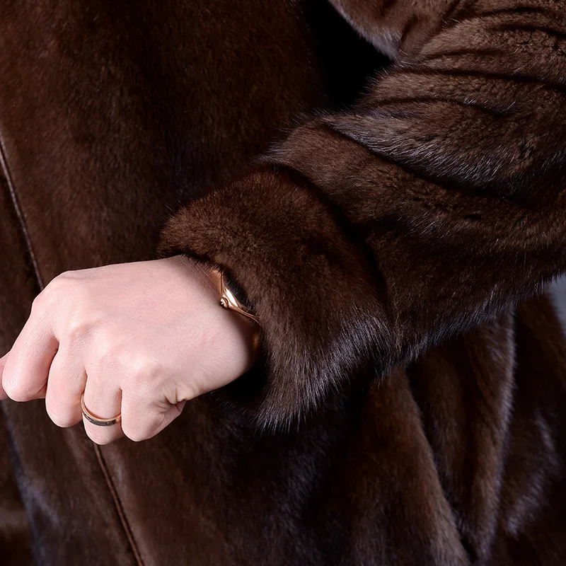 brown Winter Men Faux Mink Fur Hooded Artificial Fur Coats Male zipper Fur Outerwear Plus Size Fur Jacket HN217 - Цвет: brown