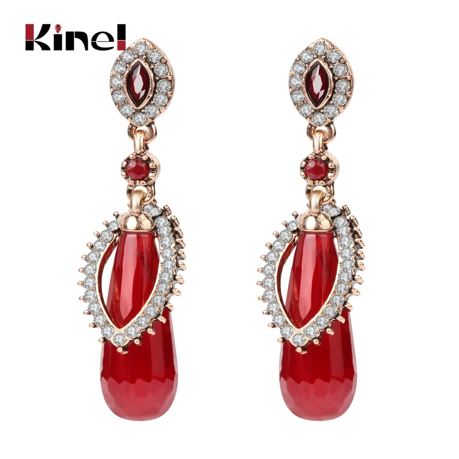 Серьги-капли Kinel из натурального камня для Женщин, Модные Винтажные Ювелирные изделия из античного золота, роскошный подарок с кристаллами, Новое поступление