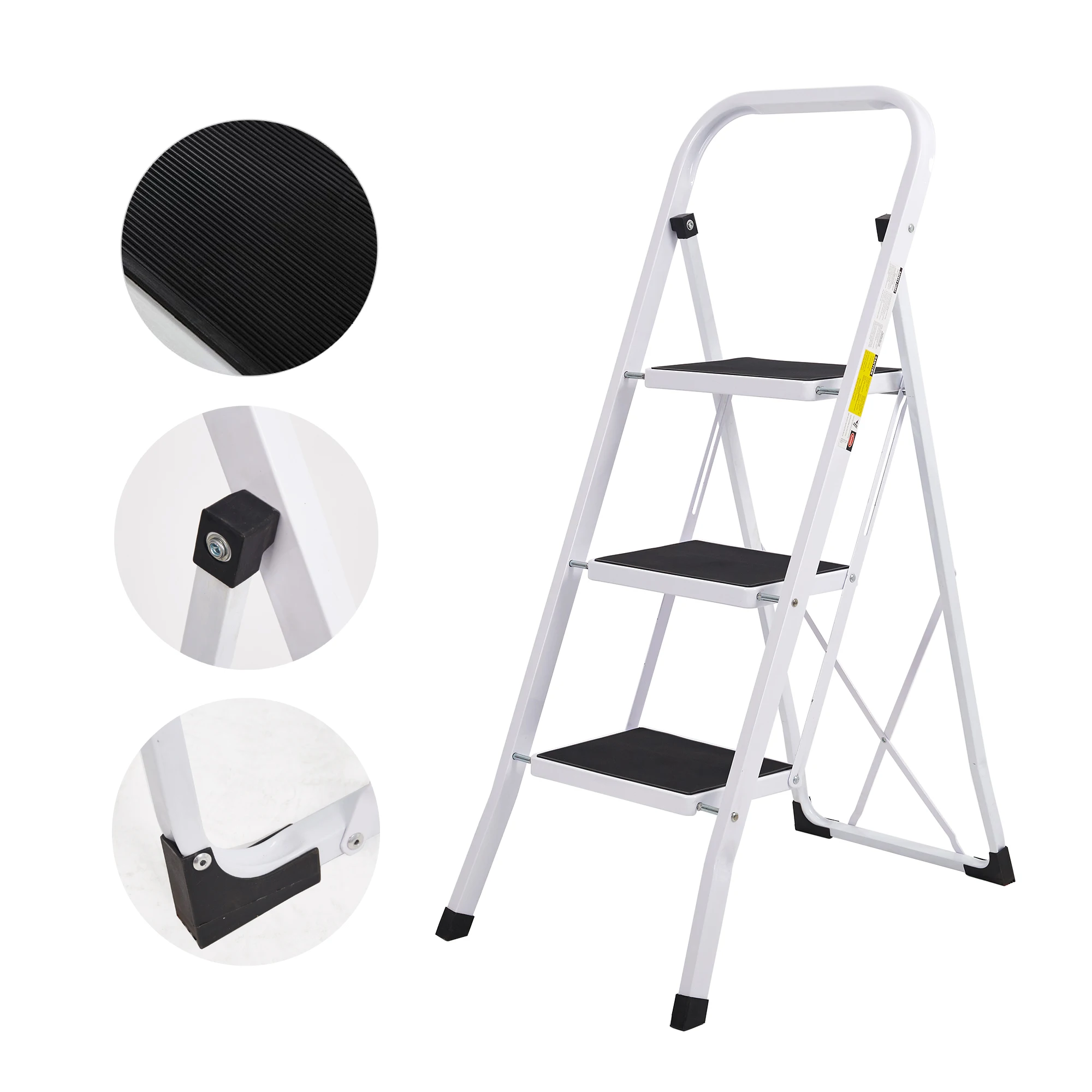 

Foldable 3 Step Ladder Stool with Handgrip Anti-slip and Wide Pedal 330lbs White
