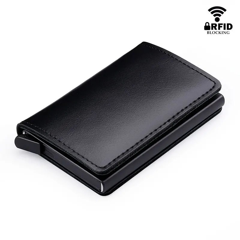 seekrid rfid 100 genuine leather smart wallet aluminum credit card holder metal business id cardholder slim mini case wallets free global shipping
