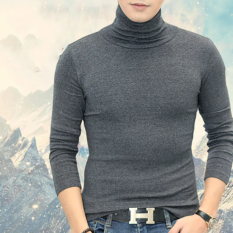 

Cheap wholesale 2017 new men's pure cotton high collar long-sleeved T-shirt with thick thick large code pure color winter