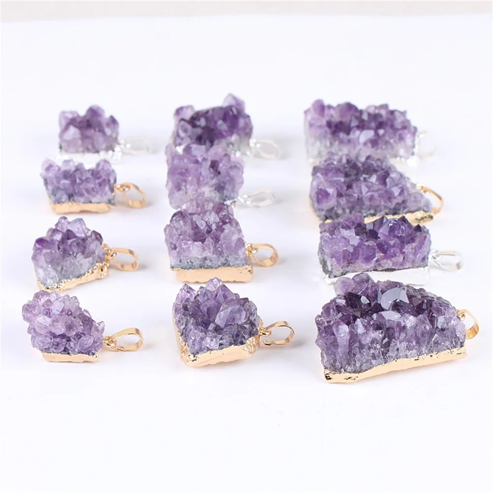 Druzy Подвеска из натурального кристаламетиста с золотым покрытием нестандартные
