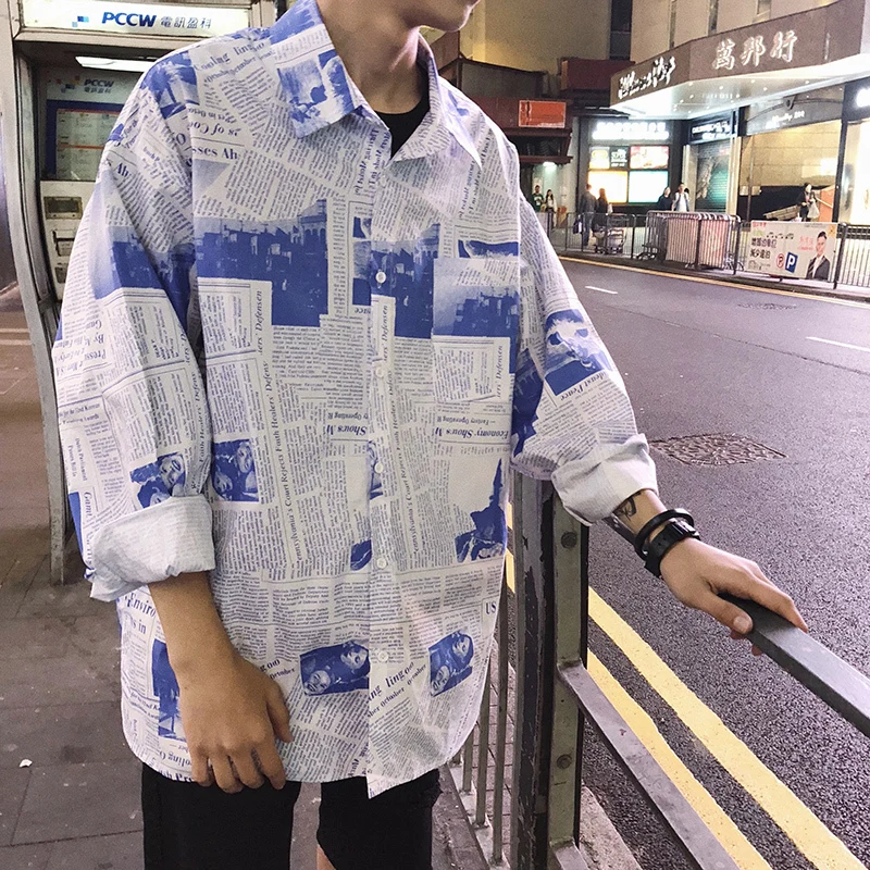 Новинка осени 2018 мужские свободные повседневные рубашки с длинным рукавом