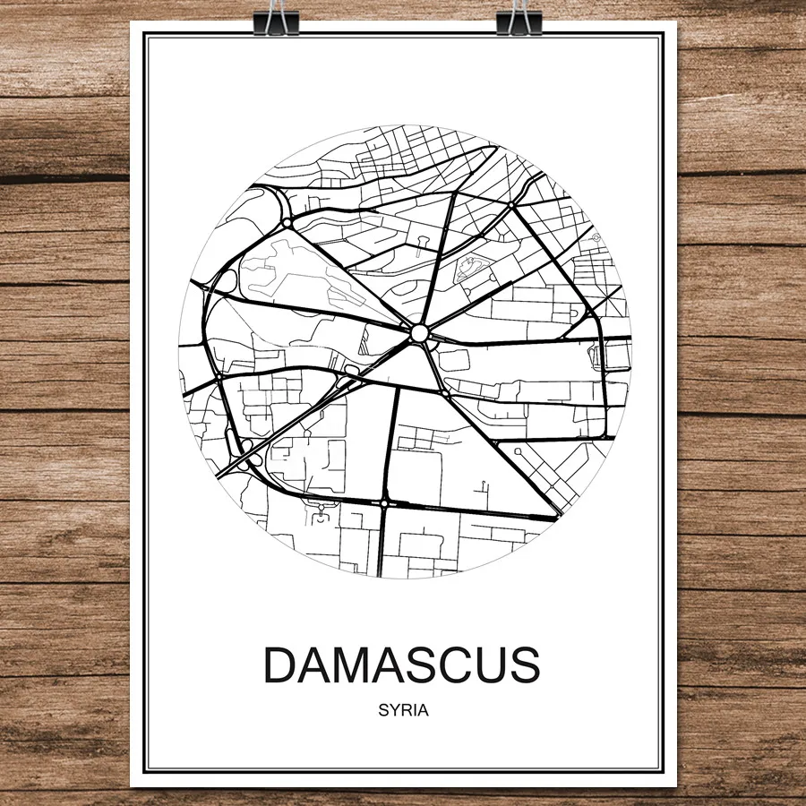 Дамаск Сирии известных мировых городская улица карта печать плакатов бумага с