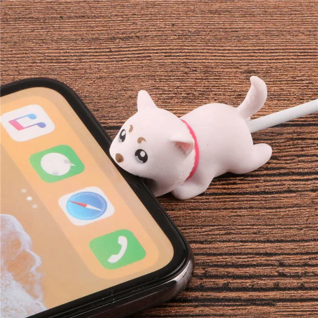 white cat Мультфильм Защита для кабеля "укус" животное кукла Кабельный органайзер winder милые chompers провода держатель для iPhone 5 6s 7 8 plus x Кабель - Цвет: white cat