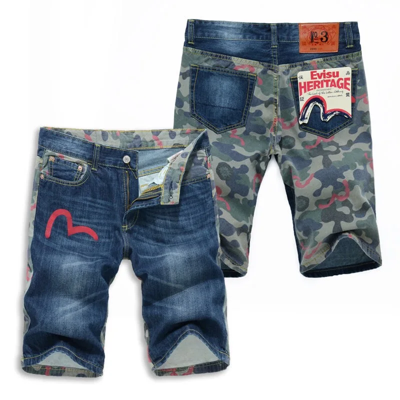 Аутентичные Evisu Новые Полки высокое качество мужские повседневные джинсовые шорты дышащая стирка по колено Модные мужские прямые брюки - Цвет: 1608
