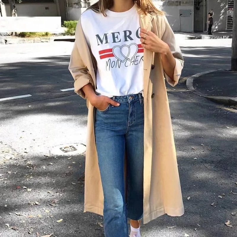 Harajuku летняя белая футболка женская 2020 Merci с принтом сердца Женская в Корейском