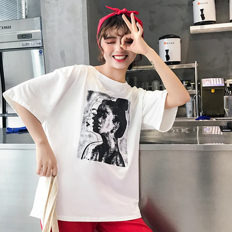 Women Print Photo Charactor Round Neck Short Sleeve White Femme Fashion T Shirts 2019 New Arrived Lady Top Low Price | Женская одежда