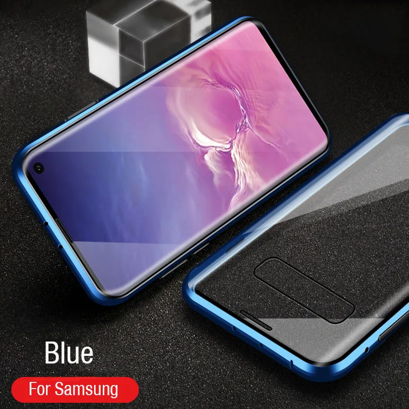 Blue Frame 360 Защитная прочрачная Стекло магнитный металлический чехол для samsung Galaxy A70 A50 A40 A30 A10 A80 M10 M20 M30 A7 A9 A8 плюс крышка - Цвет: Blue Frame