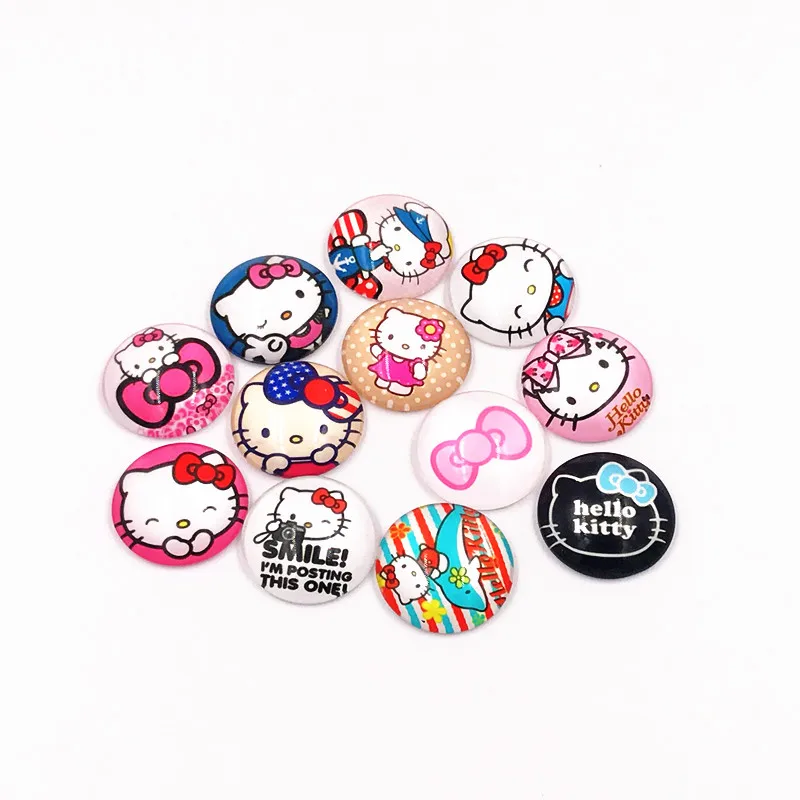 10 шт. стеклянный кабошон милый мультфильм hello kitty Круглый Камея с фотографией