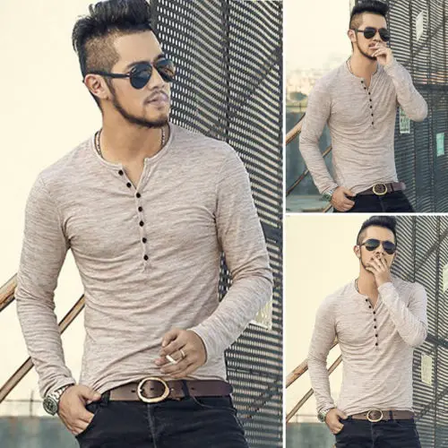 2017 Модные Мужские приталенные футболки с длинным рукавом стильная Роскошная