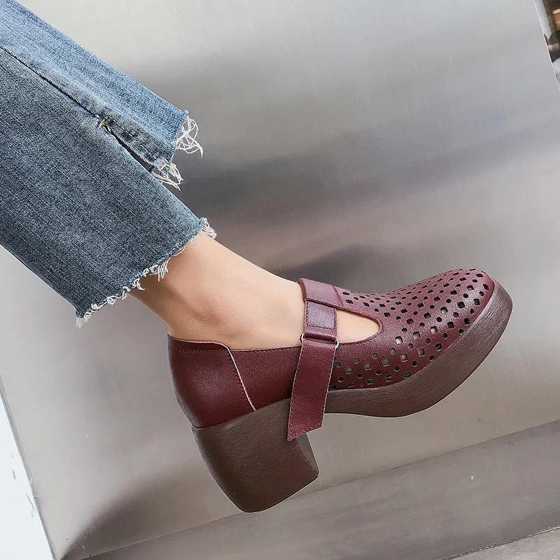 

ASUMER size 34-40 new pumps women shoes round toe square high heels shoes platform genuine leather shoes women Mary janes shoes