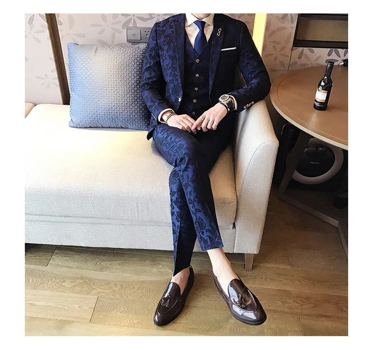 Новинка года осень зима цветочный костюм жениха высокое качество костюм Homme барокко винтажные мужские костюмы Свадебный Жених 3XL