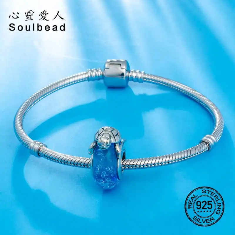 Soulbead морская черепаха на голубом морском стекле Шарм Fit Pandora талисманы Серебро 925 оригинальные бусины для DIY браслет