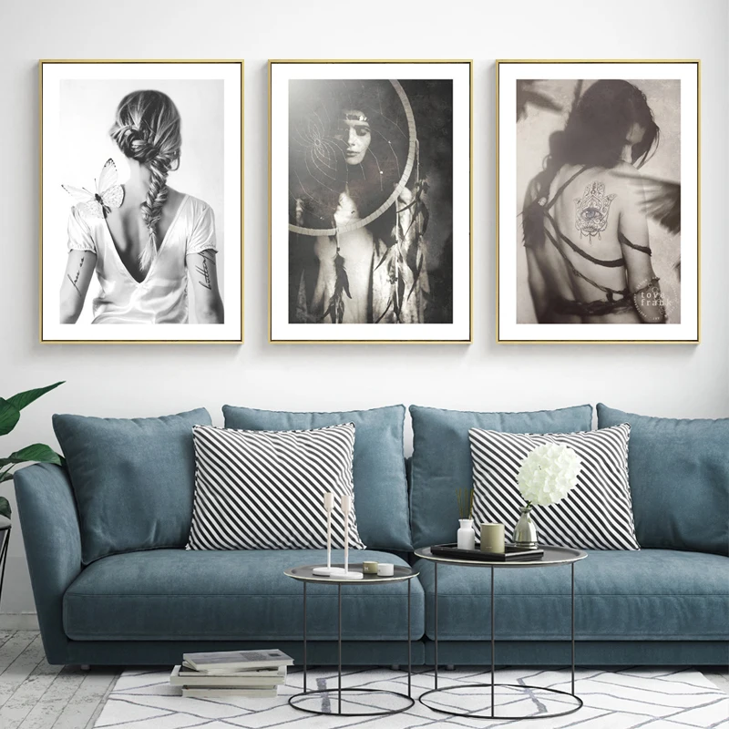 HEYCUADRO татуировки девушка печать на холсте Живопись Плакат настенные панно для