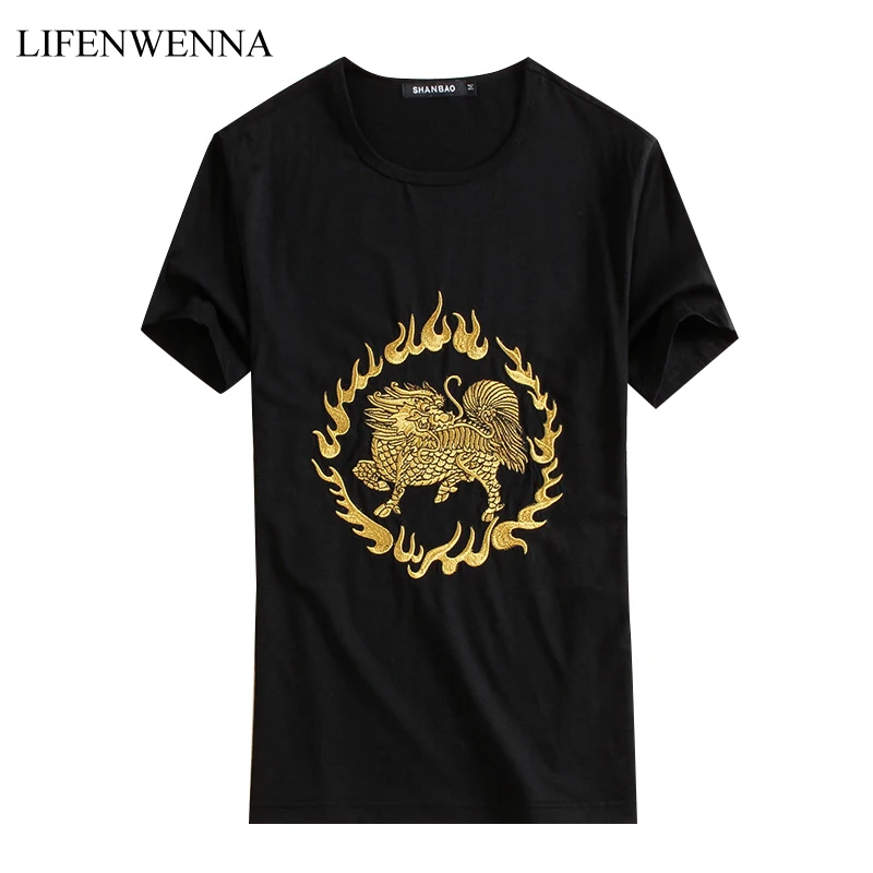 

Chinese Style Men's T Shirt 2019 Summer Fashion Embroidery T Shirts Mens Clothes Slim Fit O Neck Short Sleeve Top Tees Men M-5XL