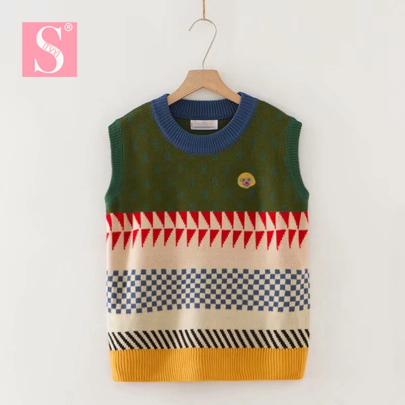 Женский вязаный жилет STVY без рукавов с вышивкой и v образным вырезом весна осень