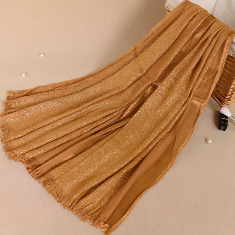dark ginger yellow 10 шт. Блестящий женский хлопковый платок шарфы с золотым люрексом простой платок-хиджаб повязка на голову весенние мусульманские длинные шарфы/шарф 170*70 см - Цвет: dark ginger yellow