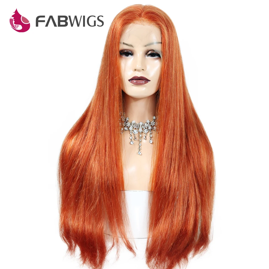 Парики из натуральных волос Fabwigs волнистые волосы имбирного цвета с прядями для