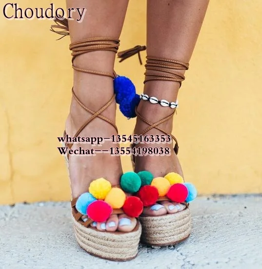 Эспадрильи с разноцветными помпонами люксового бренда женские сандалии