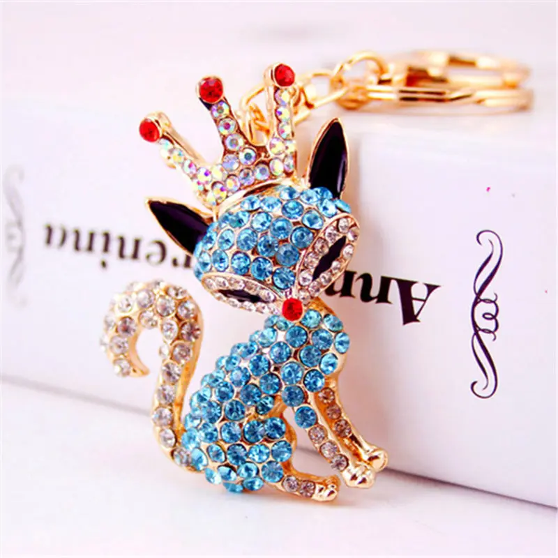 Модный брелок для ключей 2017 парный аксессуар стразы Лисичка животное Роскошная