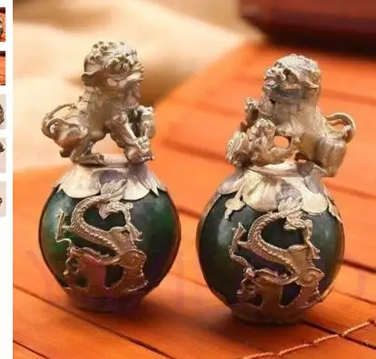 Украшение белая медная Серебряная фабрика пара зеленых шар из нефрита