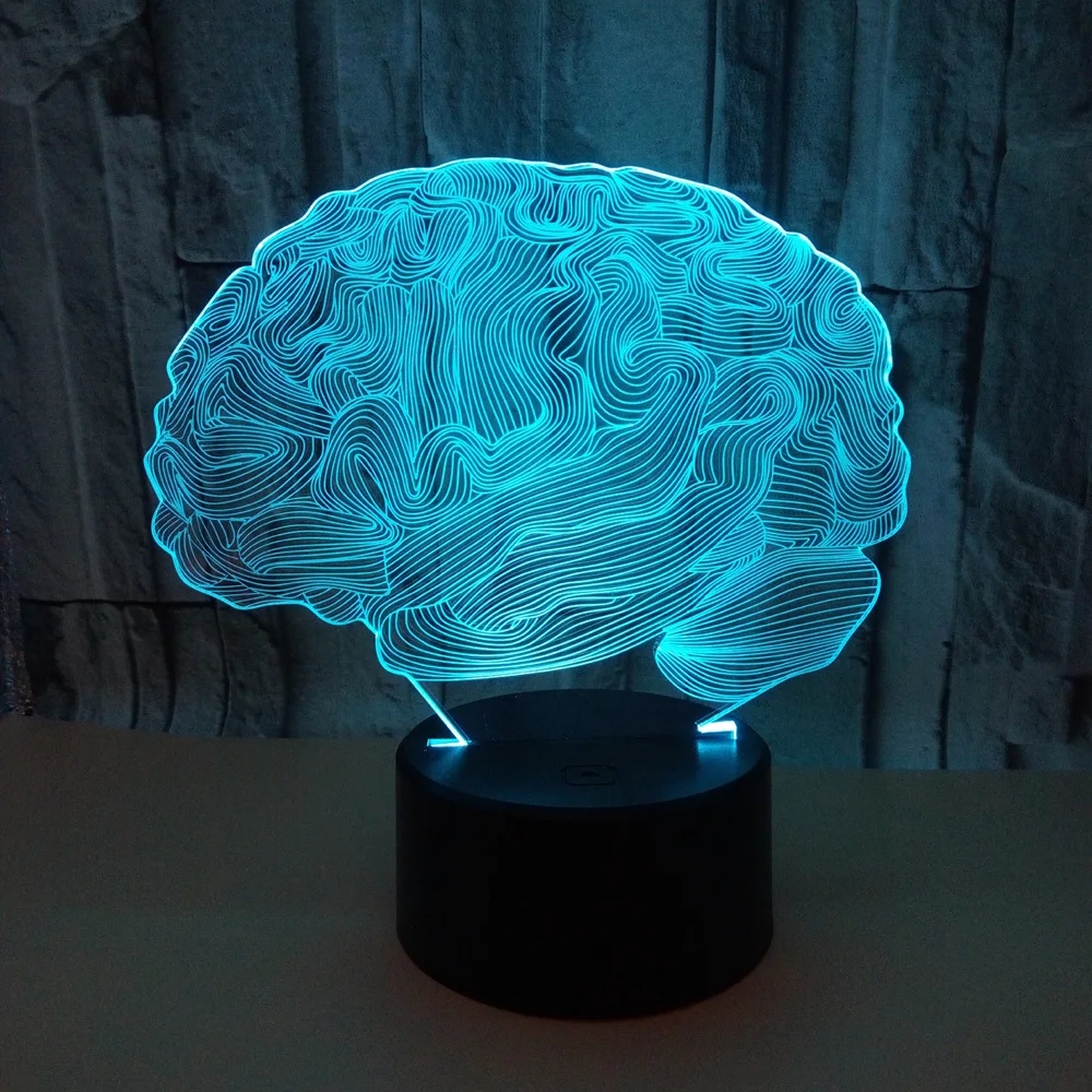 Светодиодный настольный 3d светильник Brain 7 цветов креативная настольная Ночная