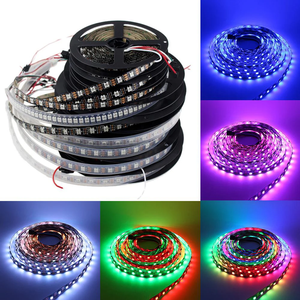 

5V WS2812 Smart LED Strip WS2812B RGB 5050 5M Waterproof Light Individually Addressable RGBW LedStrip Pixel 30led/m 60led/m 5 V