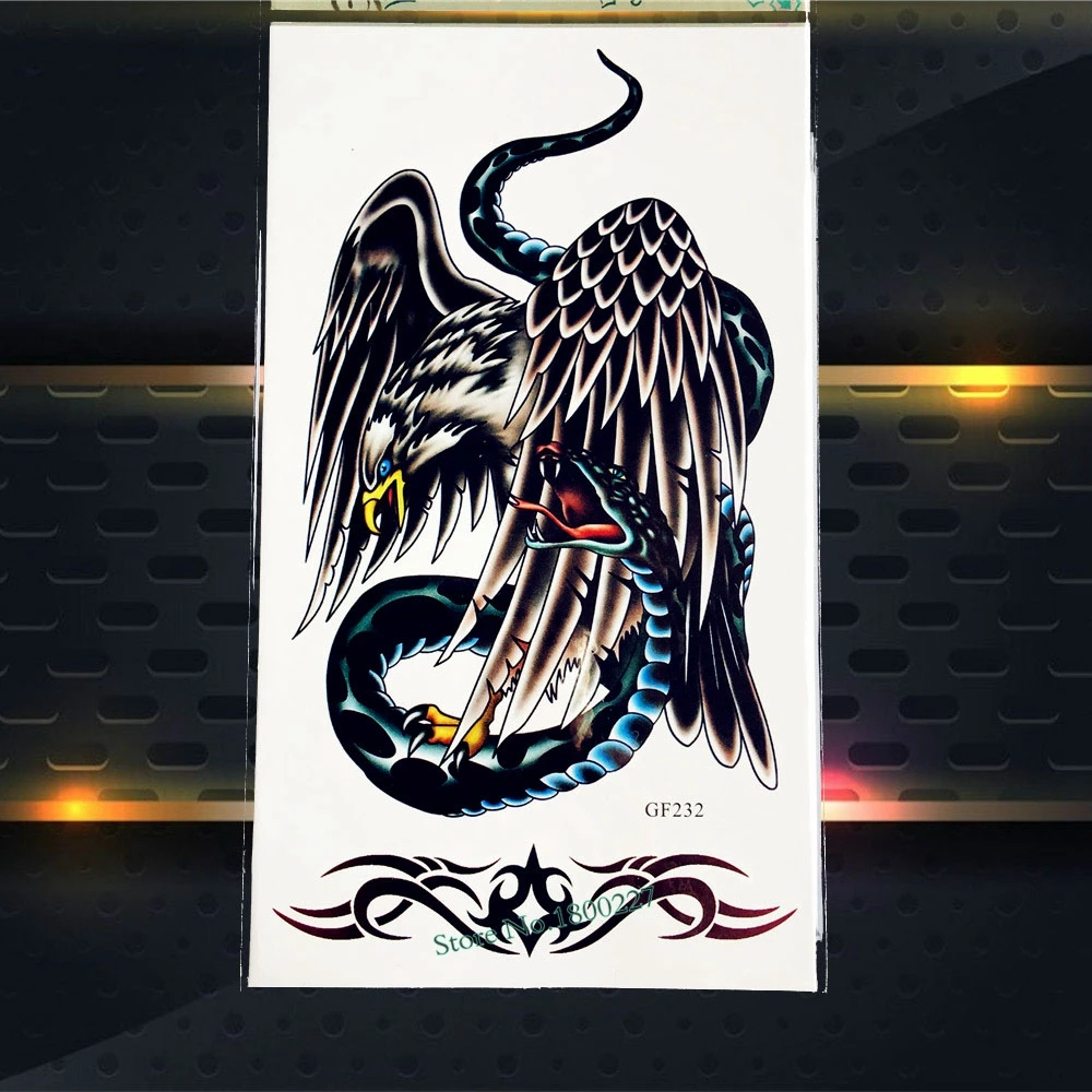 3D змеиный принт Орел Поддельные флэш татуировки наклейки Дети Водонепроницаемый