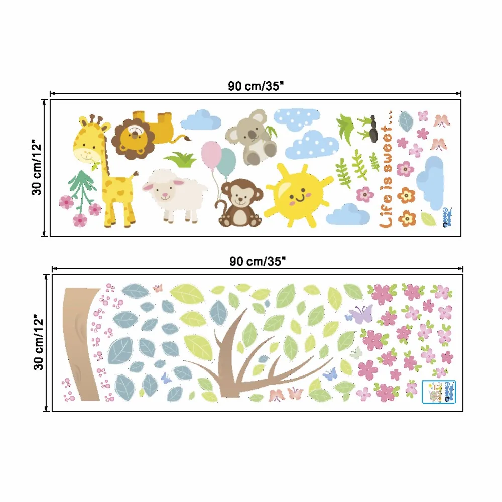 

Cartoon Quote Life Is Sweet Tree Flower sun animal Wall Decals Stickers Living Room Kids Room Wall Mural Art Posters Home Decor