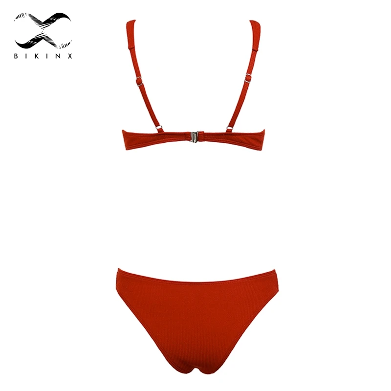 Bikinx ребристые красный ванный комплект для женщин, Глубокий v женский купальник Push up пикантные купальники для малышек микро БИК
