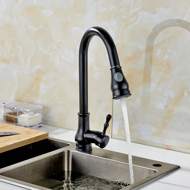 FLG Kitchen Faucet Deck Mounted Single Hole With 3 Cover Plate Oil Rubbed Black Mixer Pull Out Tap 155-33N | Обустройство дома