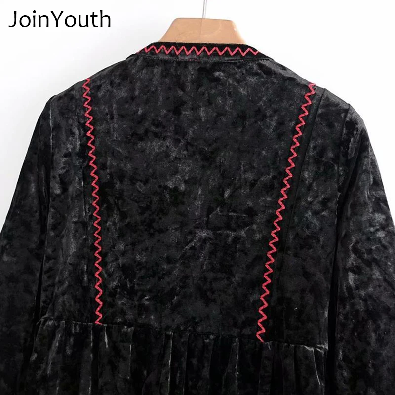 JoinYouth черное народное платье с длинными рукавами и вышивкой|Женские платья| |