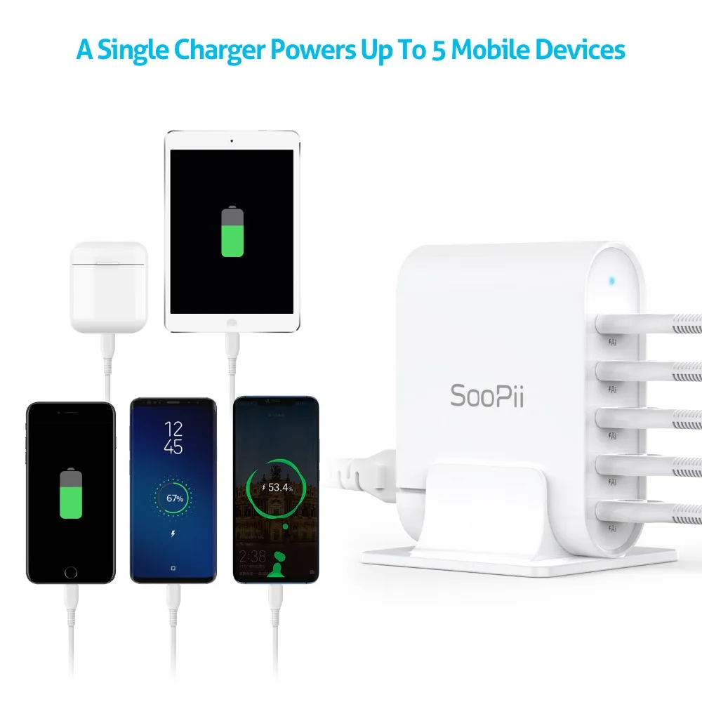 5 портов сматфон USB зарядное устройство 22 Вт настольная зарядная станция для iPhone /