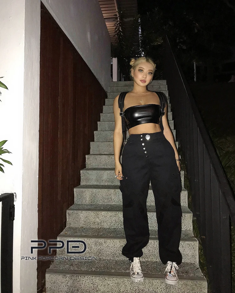Вымытые ленты сплайсинга карман военные брюки Drawstring талия повседневные брюки