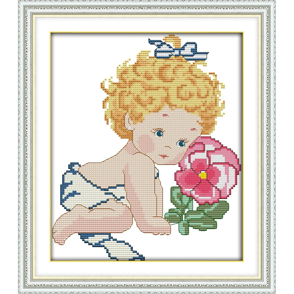 

Joy Sunday Baby And Flowers Chinese Cross Stitch Kits Ecological Cotton Stamped Printed 14 11CT DIY Wedding Decoration For Home