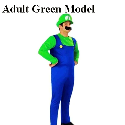 Adult Green Model Костюмы на Хэллоуин, костюм Супер Марио Луиджи, костюм для детей/взрослых, фантазия, косплей, комбинезон, костюм Марио, Братья Марио - Цвет: Adult Green Model
