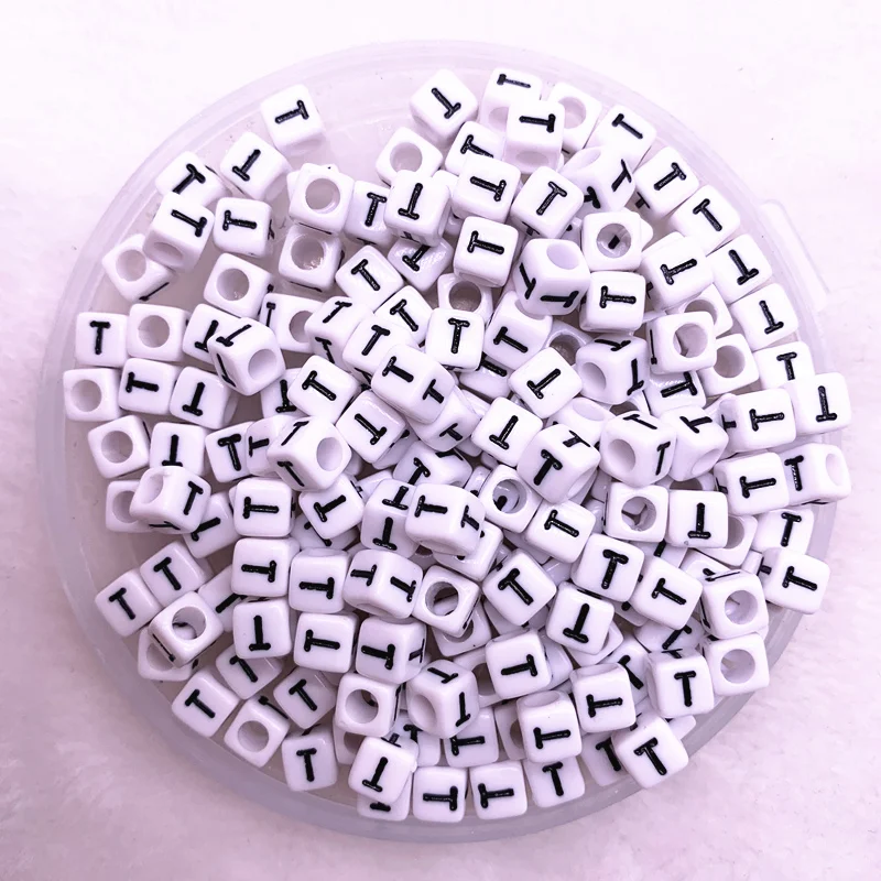 100 шт./лот T Белый Алфавит/буквы акриловые кубические бусины для изготовления