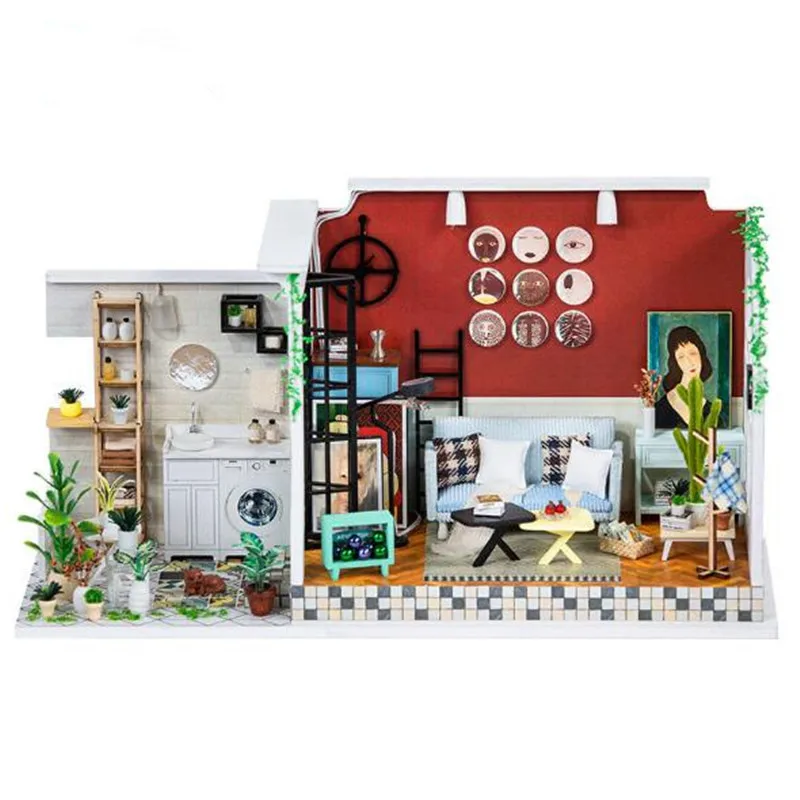 

DIY Dollhouse Wooden doll Houses Miniature Doll House Furniture Kit Casa Music Led Toys for Children Birthday Gift
